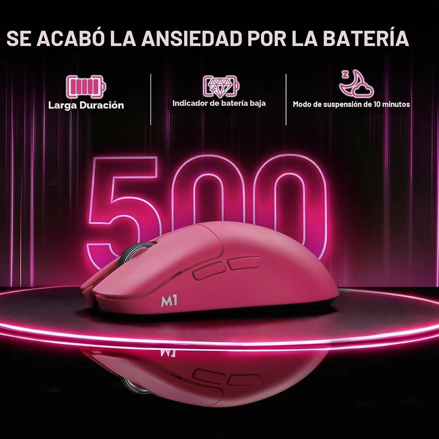 Mouse Gamer YUNZII M1 Rosado vista 5