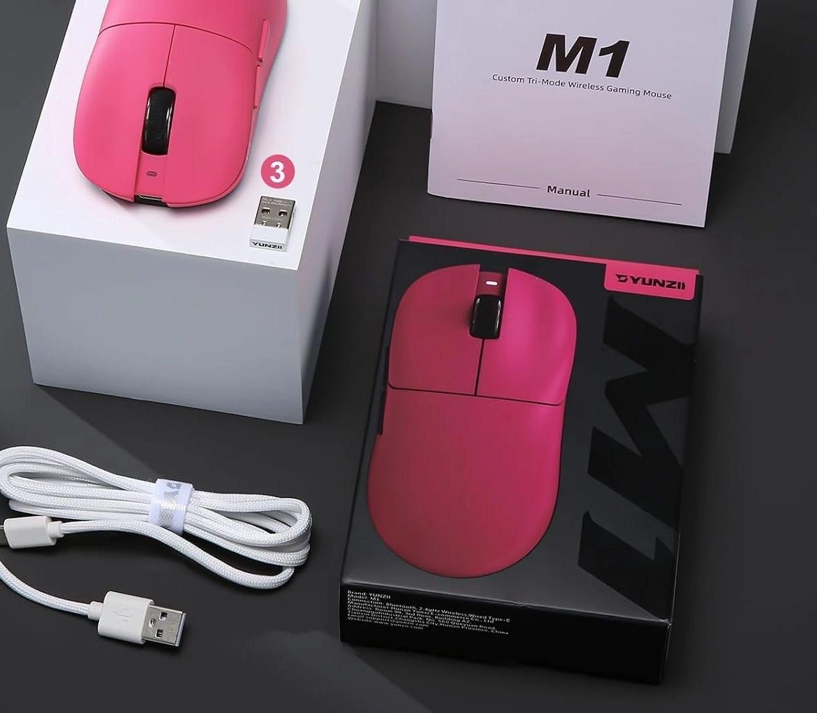 Mouse Gamer YUNZII M1 Rosado vista 4