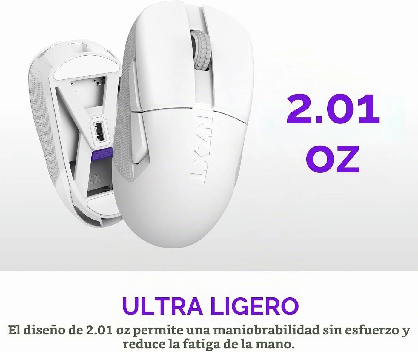 Mouse Gamer NZXT Lift Elite Blanco vista 4