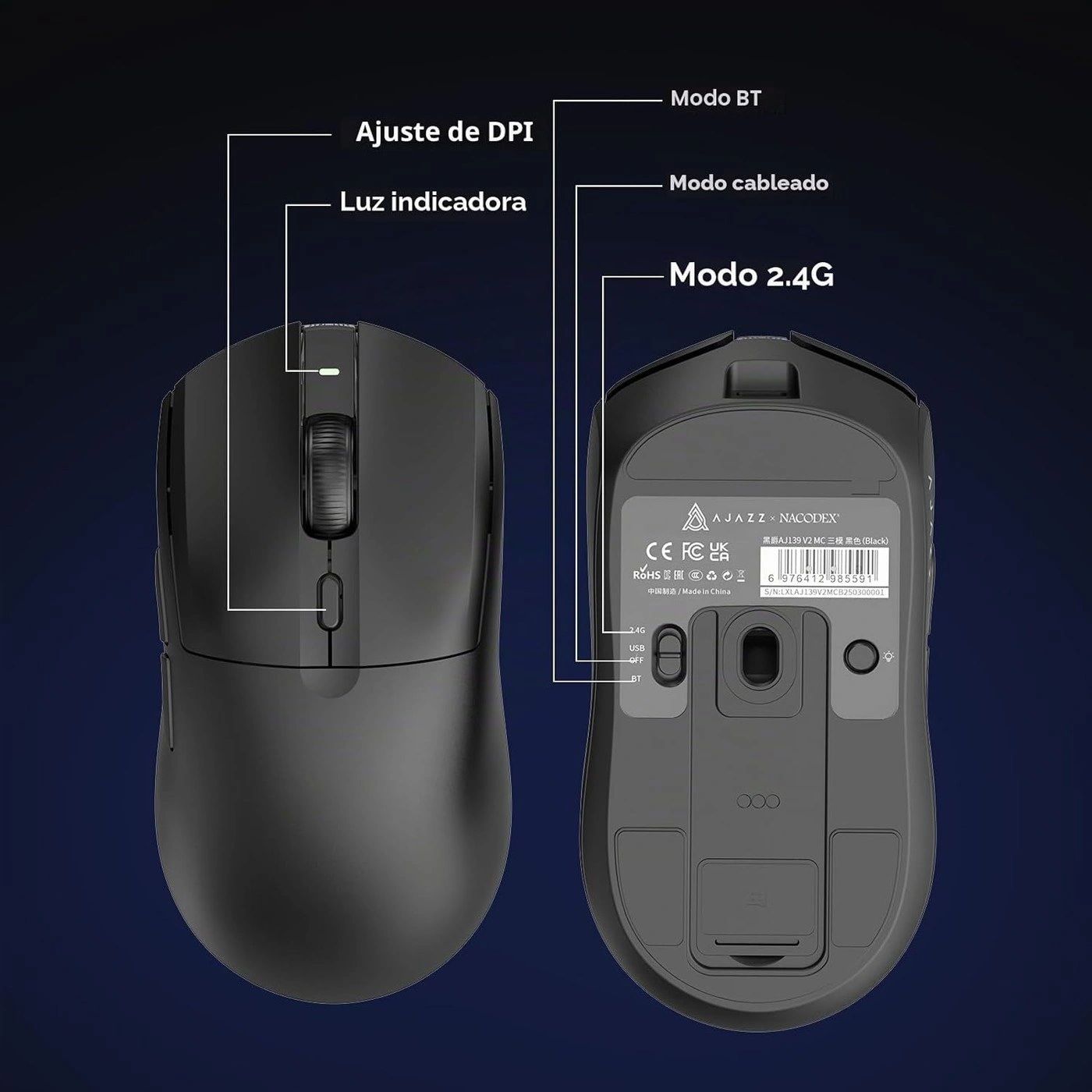 Mouse Gamer AJAZZ AJ139 V2 MC Negro vista 4