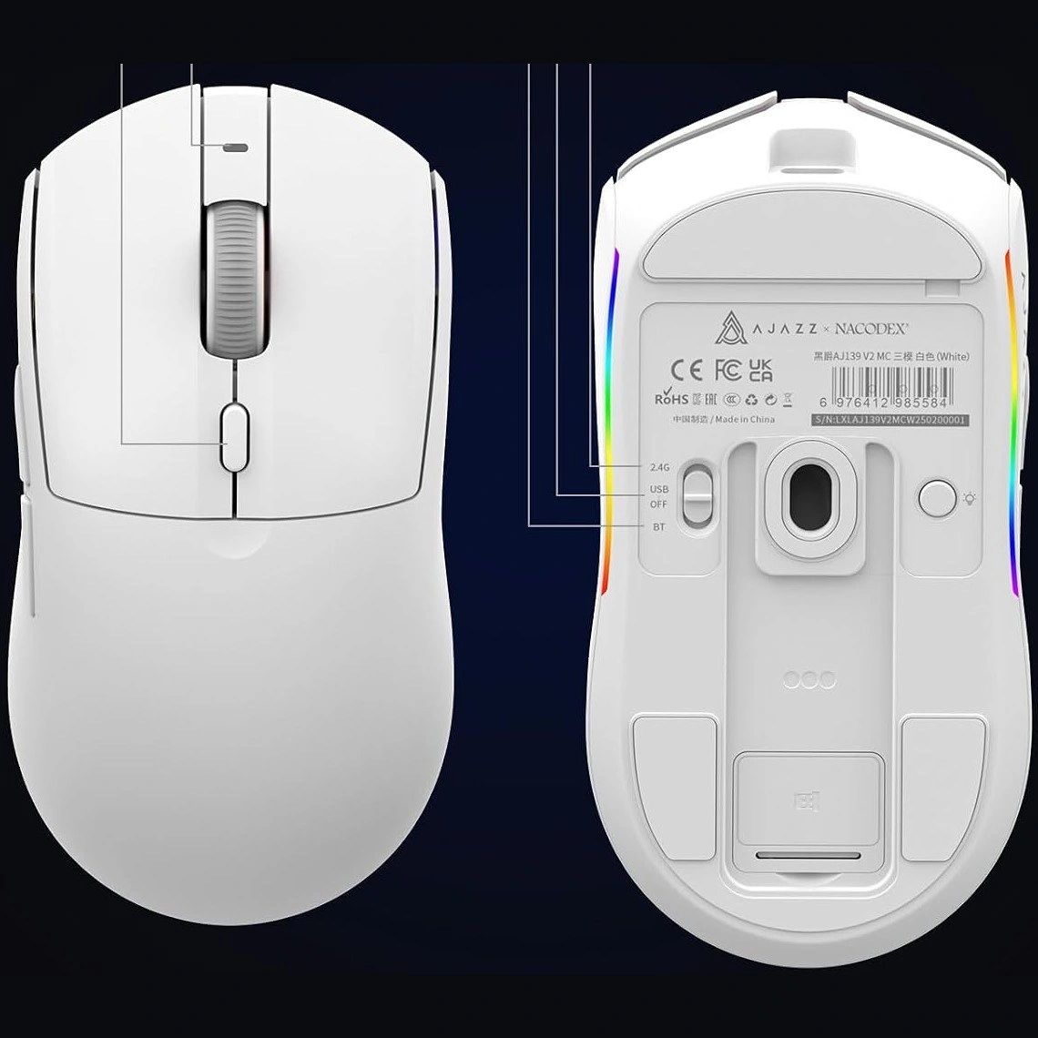 Mouse Gamer AJAZZ AJ139 V2 MC Blanco vista 5
