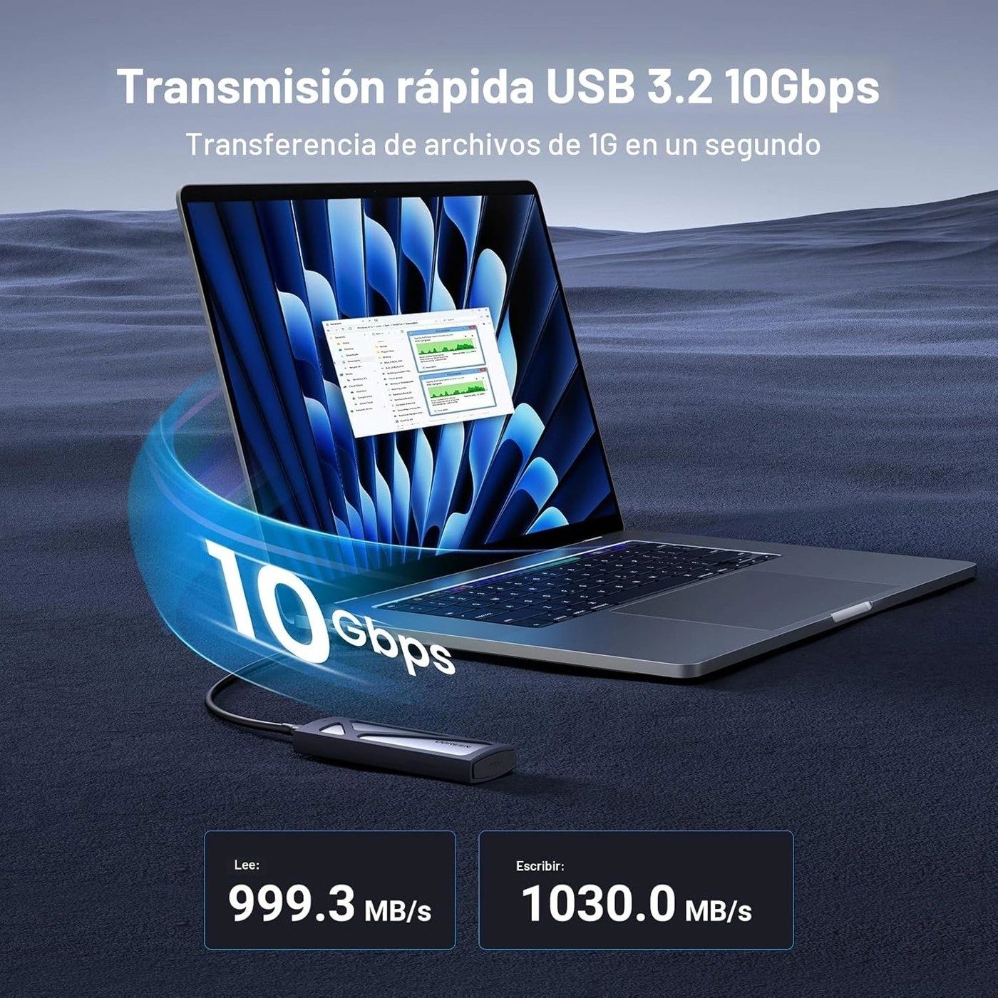 Carcasa SSD UGREEN M.2 NVMe 10 Gbps vista 6