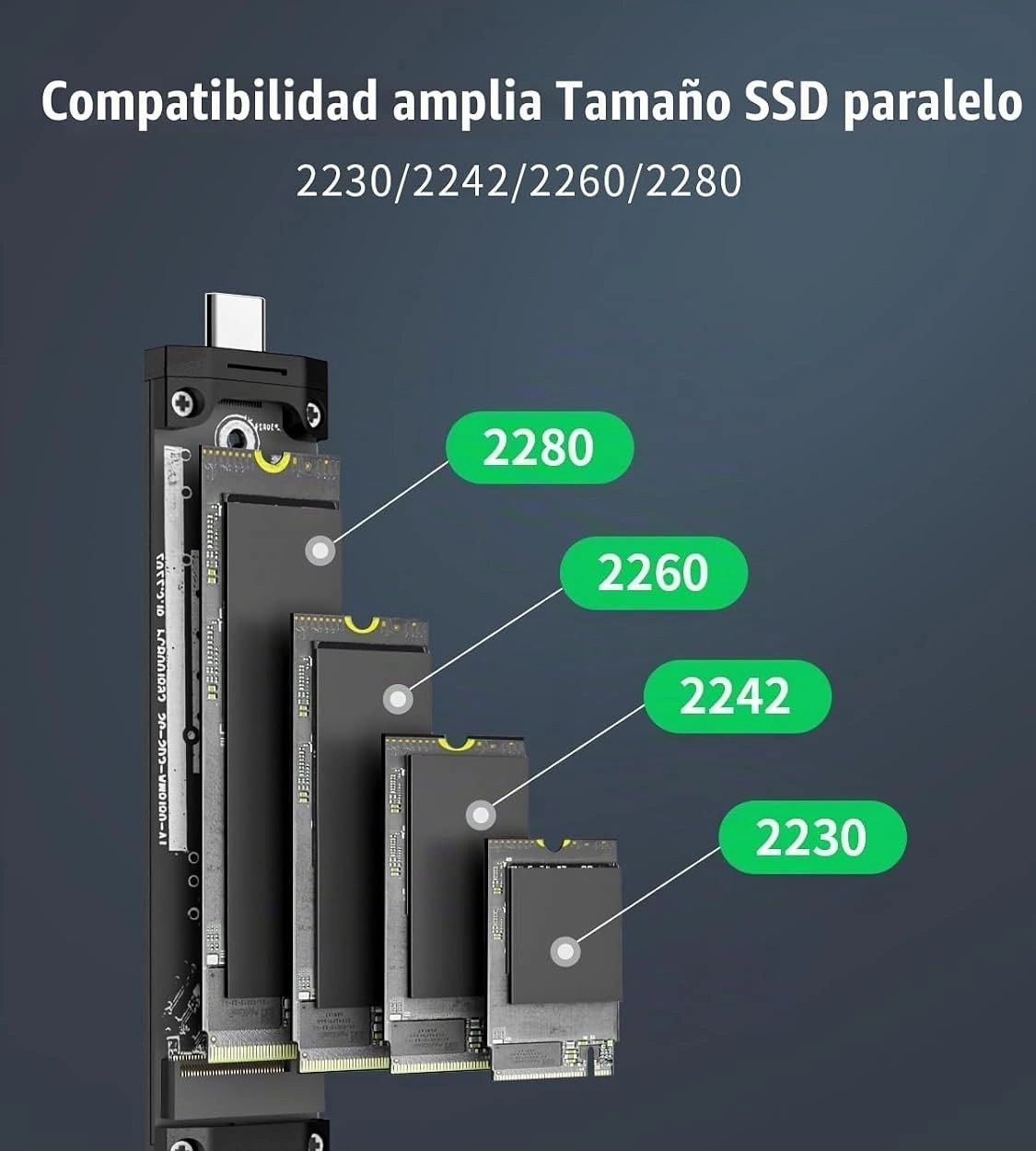 Carcasa SSD Lemorele Dual USB-C y USB-A vista 3