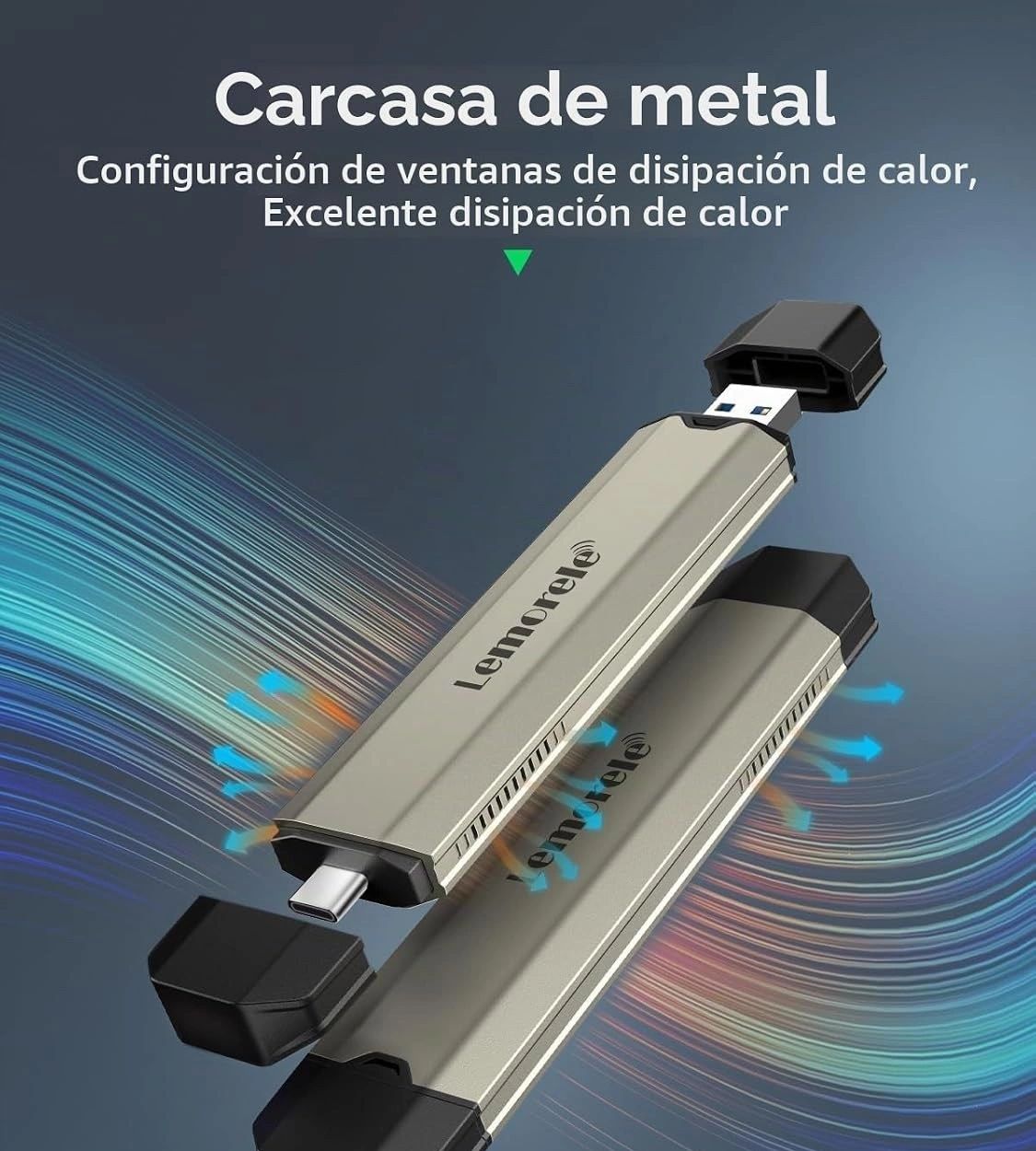 Carcasa SSD Lemorele Dual USB-C y USB-A vista 4