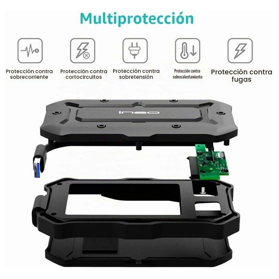 Carcasa Disco 2,5" ineo Militar Negra vista 4