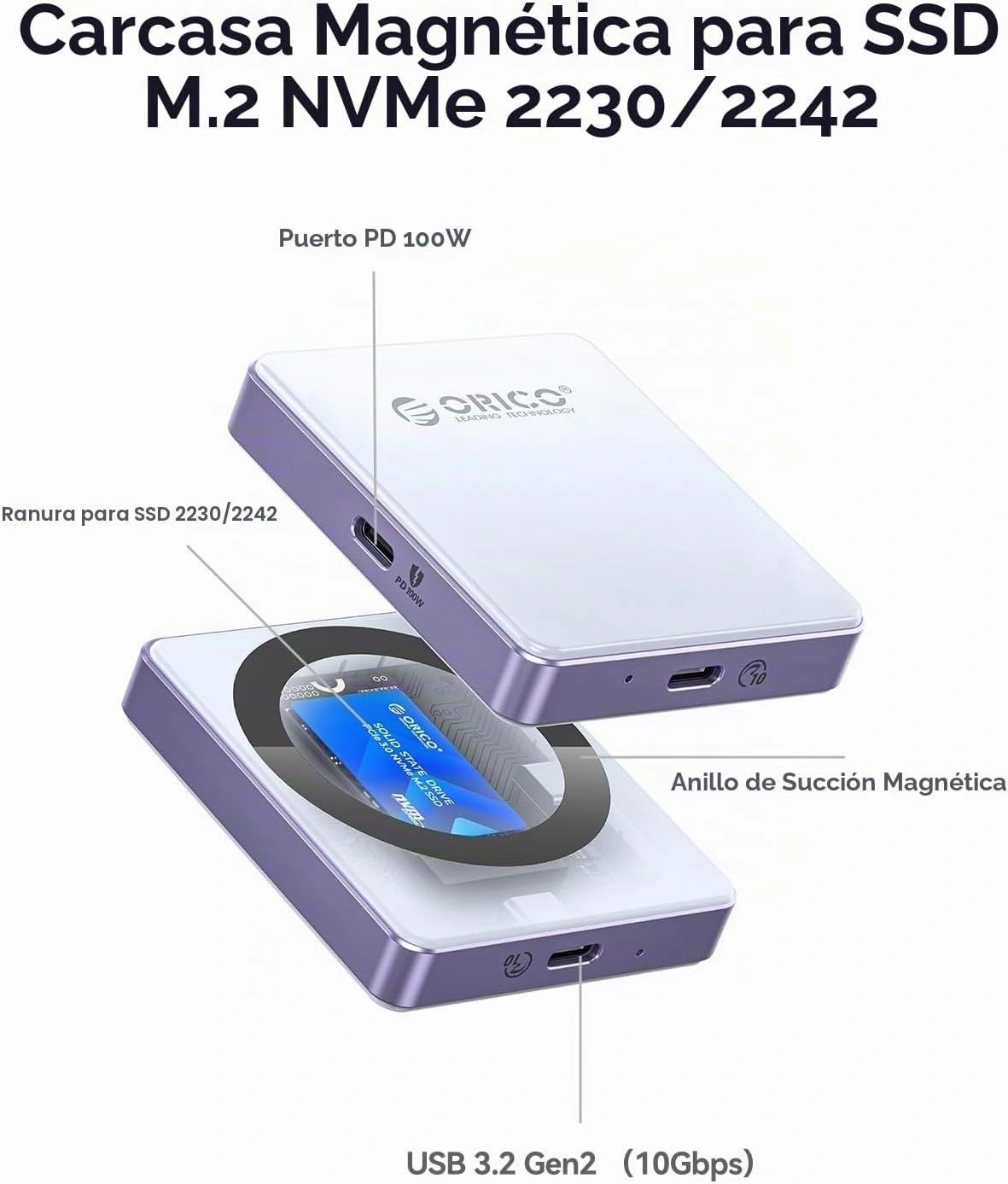 Carcasa SSD Magnética ORICO PD 100W Lila vista 3