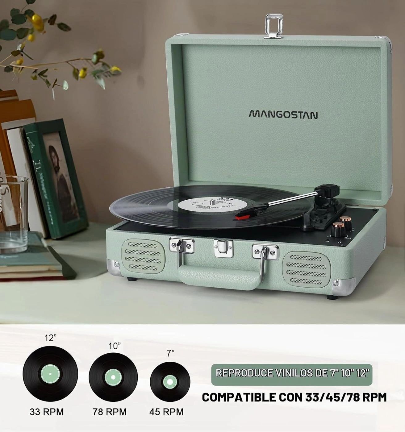 Tocadiscos Mangostan Verde Menta vista 5