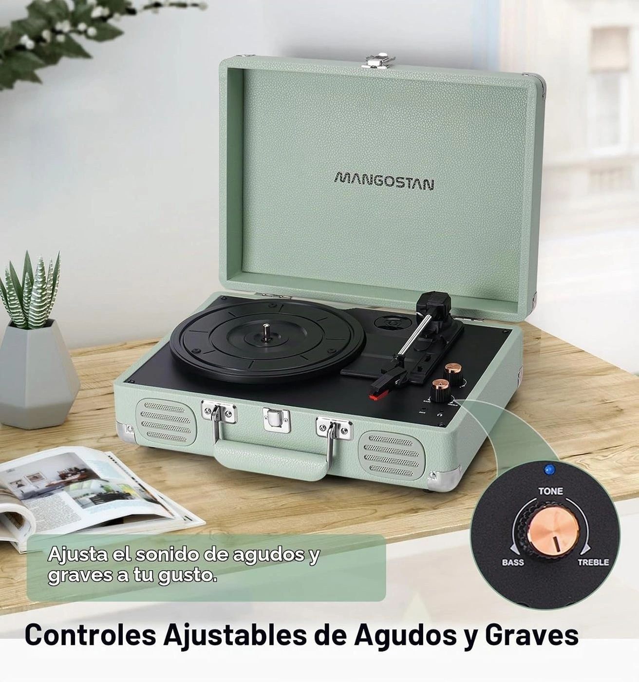Tocadiscos Mangostan Verde Menta vista 2