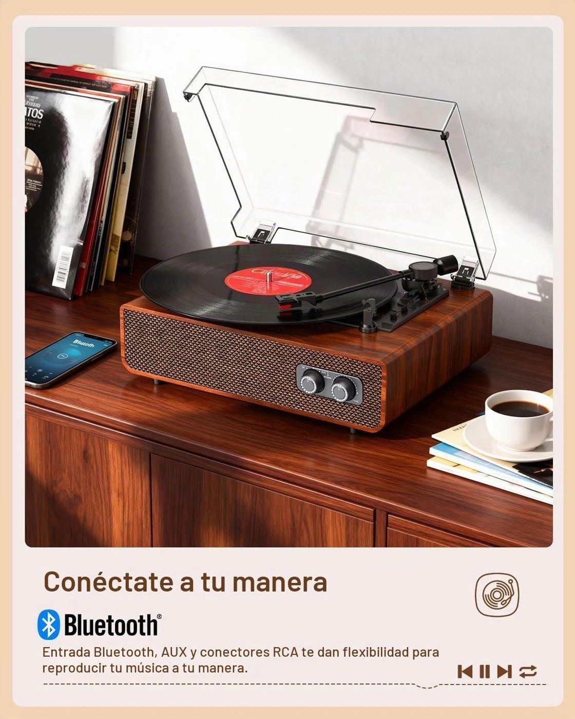 Tocadiscos Vintage Point 3 Madera vista 4