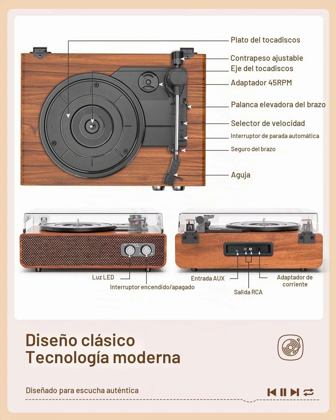Tocadiscos Vintage Point 3 Madera vista 3
