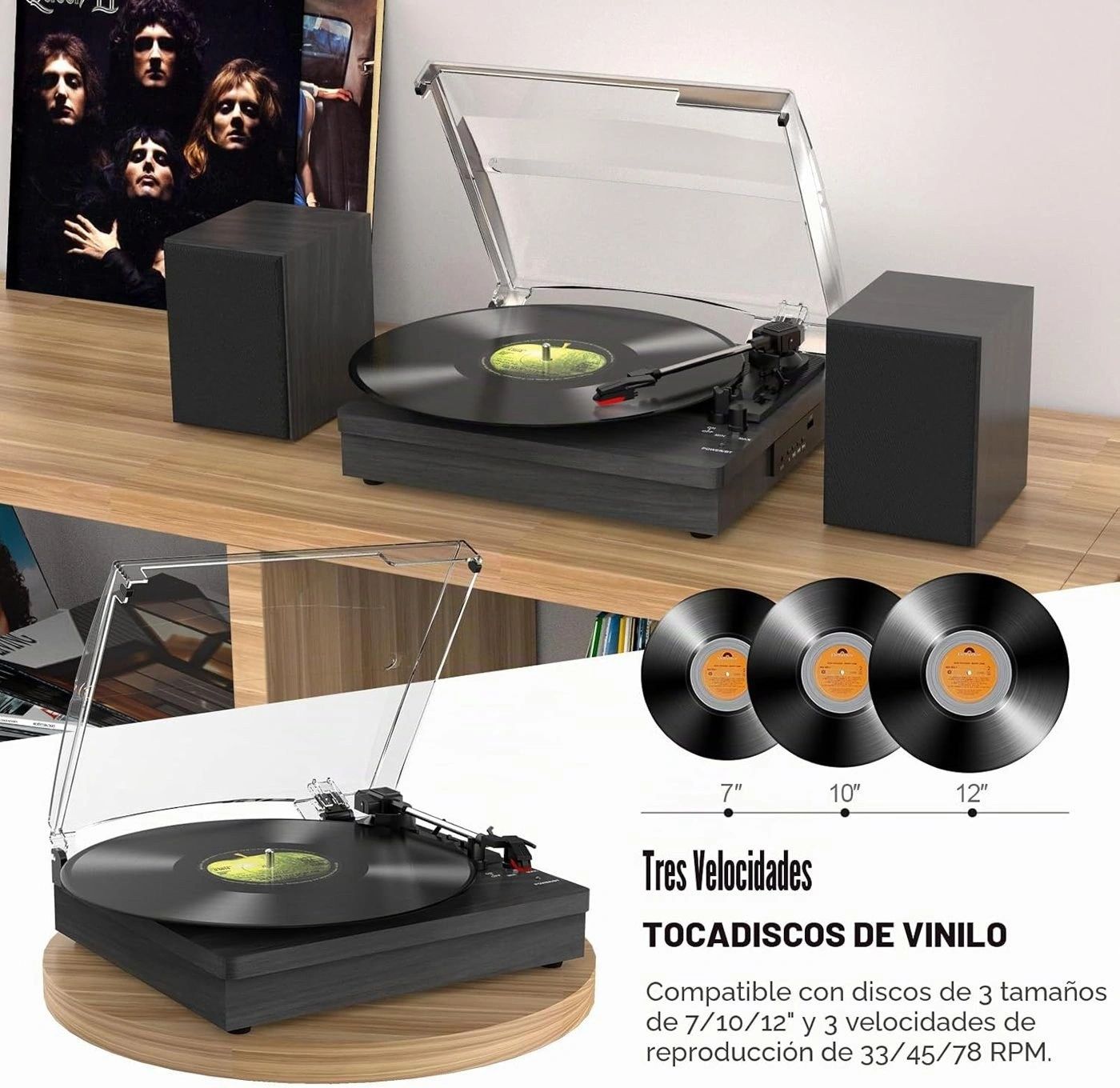 Tocadiscos Negro con Parlantes vista 3