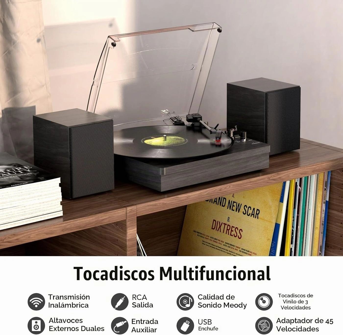 Tocadiscos Negro con Parlantes vista 2