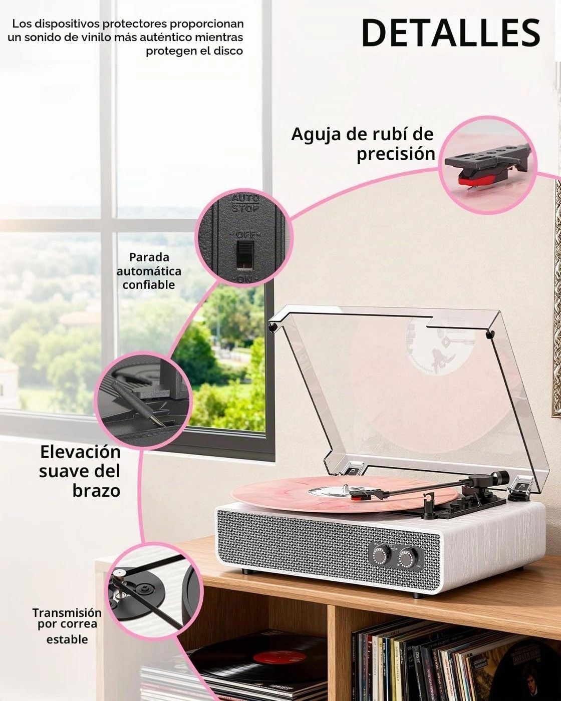 Tocadiscos Blanco 20 W Aguja de Rubí vista 7