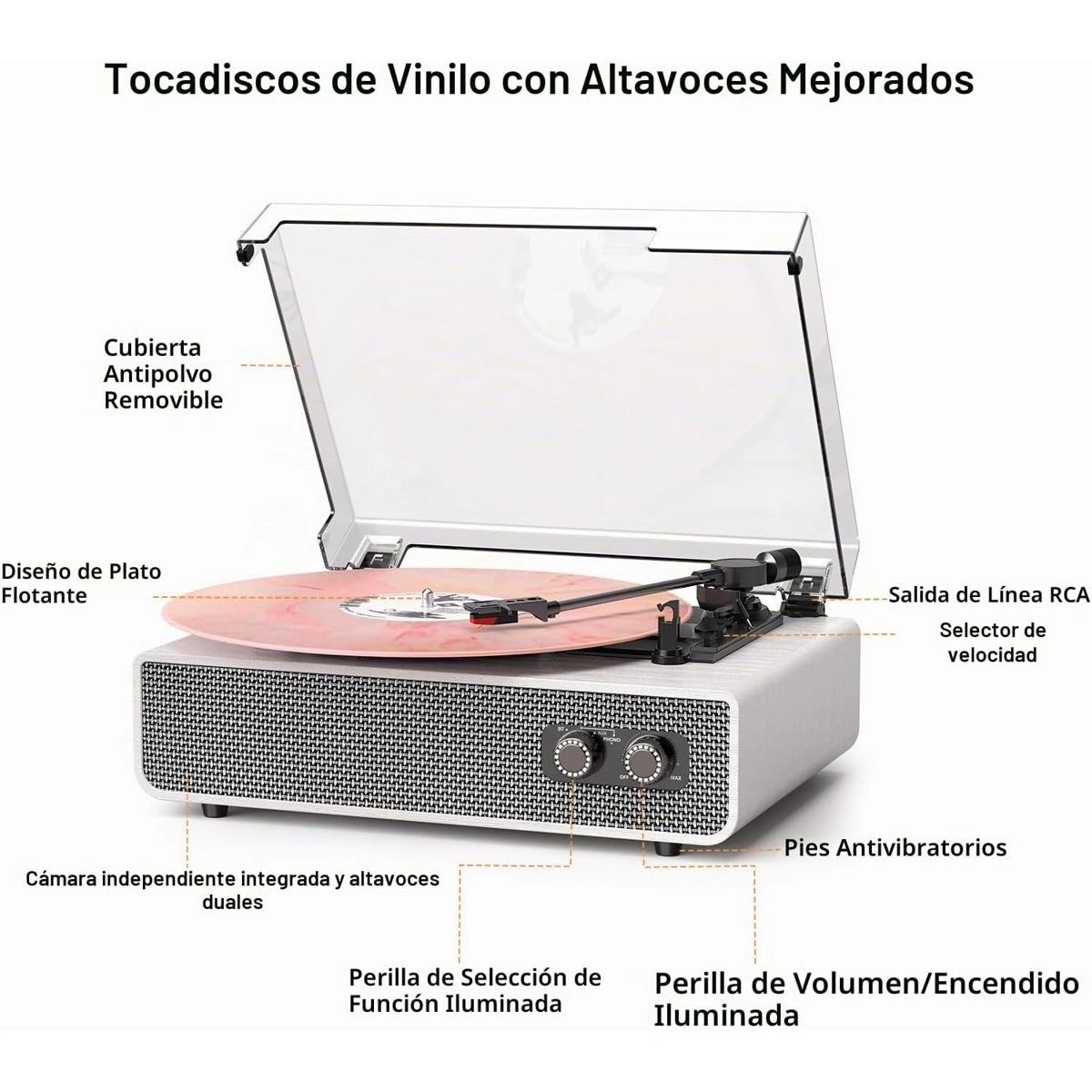 Tocadiscos Blanco 20 W Aguja de Rubí vista 4