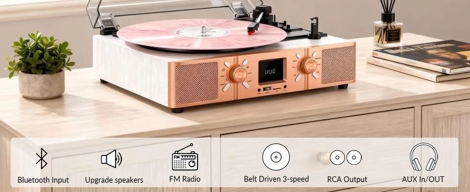 Tocadiscos Vinyls Link Blanco y Oro Rosa vista 3