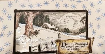 Winter scene card made with rubber stamps.