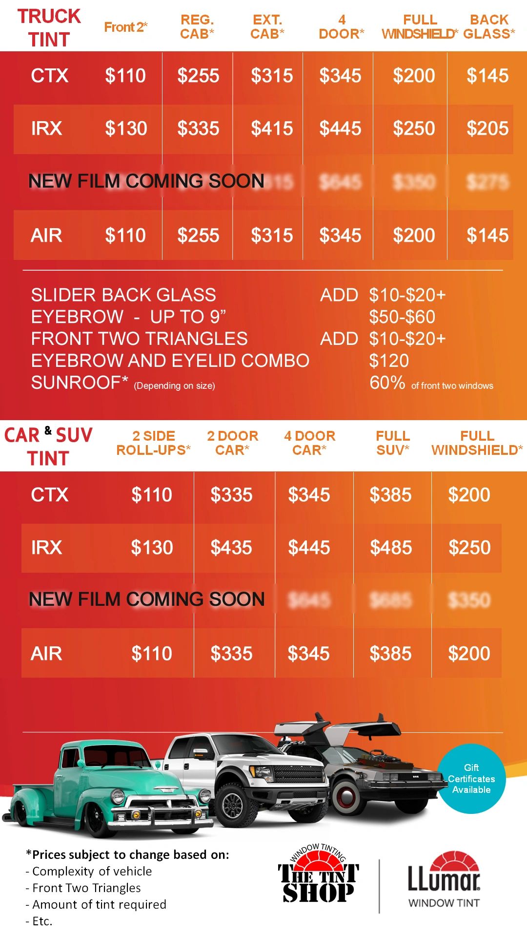 Window Tint Price, Tint Pricing - The Tint Shop - Boonville, Missouri