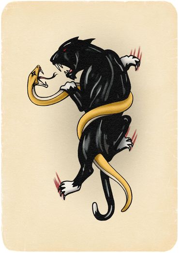 american neo trad tattoo illustration sailor jerry flash art +AB+ Aaron Black
snake panther fighting
