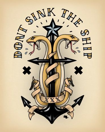 american neo trad tattoo illustration sailor jerry flash art +AB+ Aaron Black
anchor and snakes