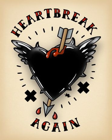 american neo trad tattoo illustration sailor jerry flash art +AB+ Aaron Black
black heart with wings