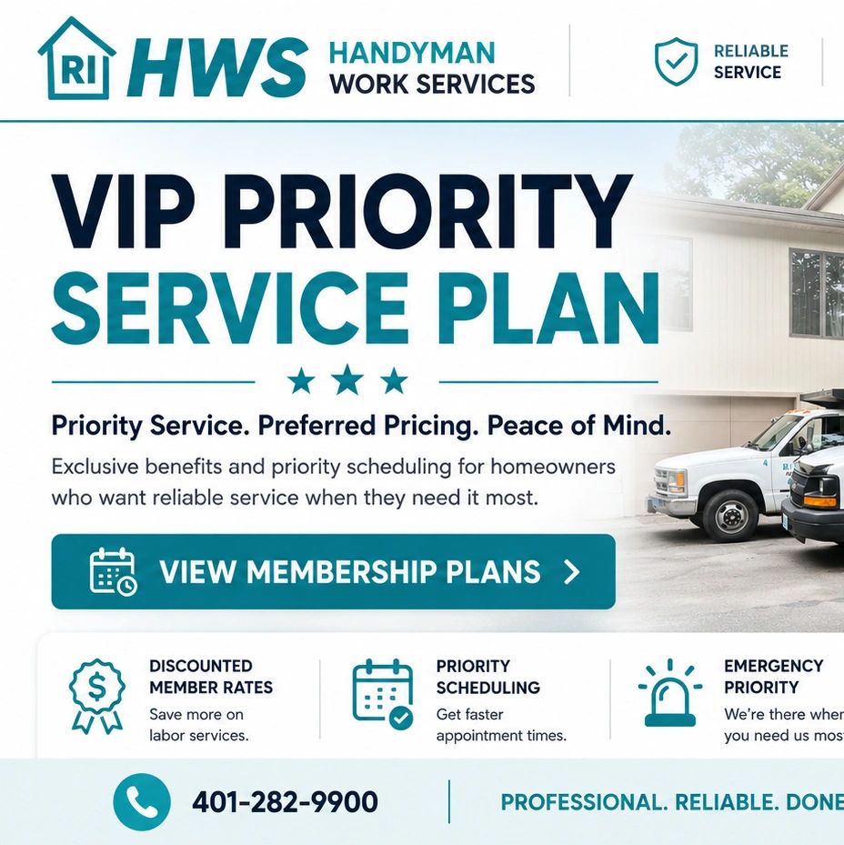 Advertisement for VIP Priority Service Plan by HWS Handyman Work Services.