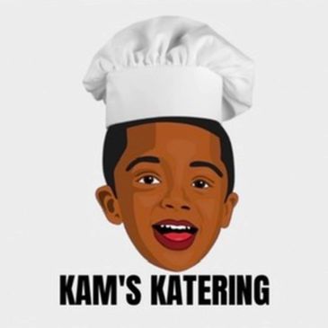 Illustration of a happy boy wearing a chef's hat with text Kam's Katering.