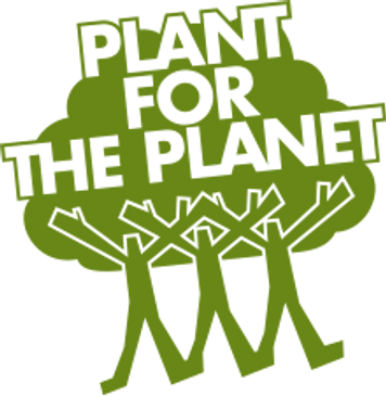 Logo featuring three tree figures and text 'Plant for the Planet'.