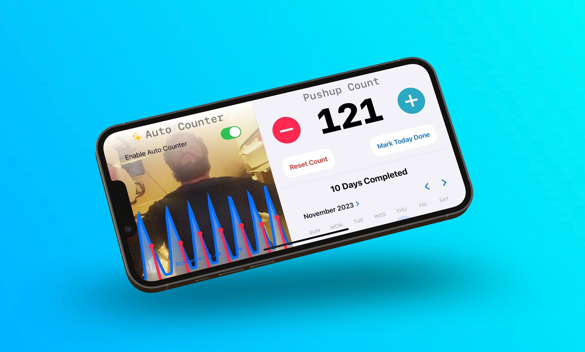 The "Pushup Counter App" - a free app to track your daily pushups. Get it on the App store