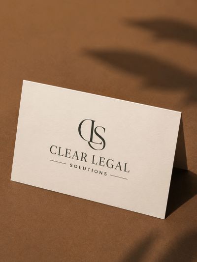 Business card displaying Clear Legal Solutions logo.