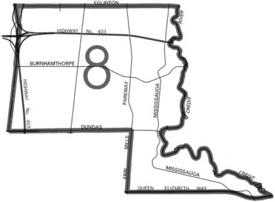 Map of Mississauga area showing major highways and roads.