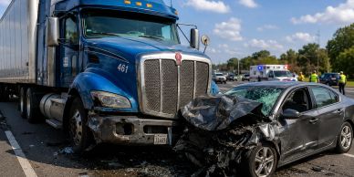 Un accidente de camión contra un auto negro.