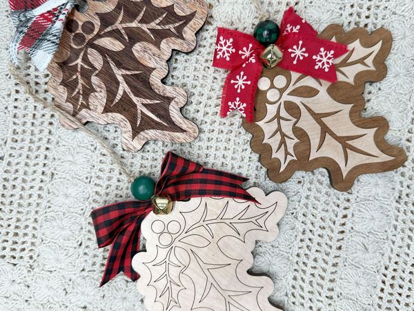 Group of ornaments from an upcoming ornament collection of laser cut files. Available on Etsy.