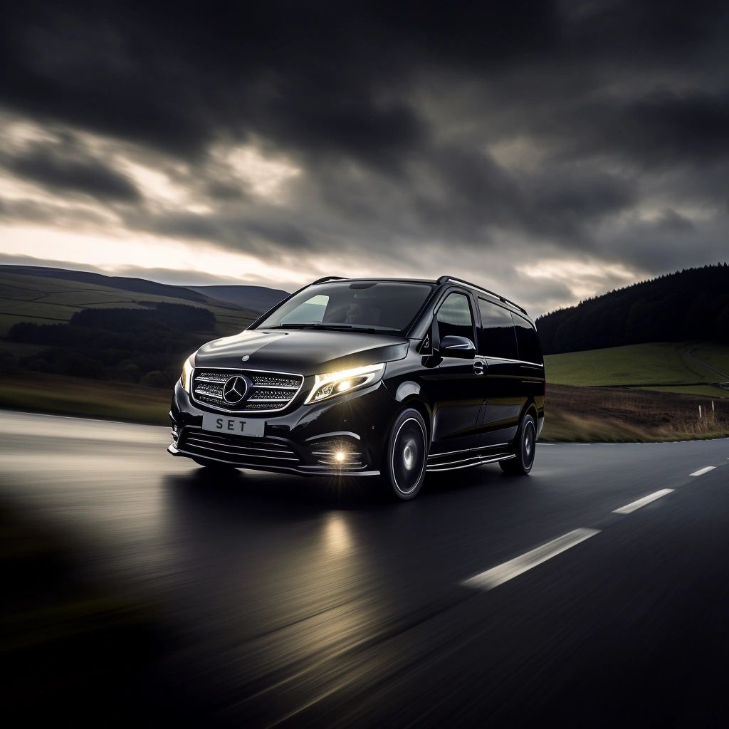 Stamford Elite Transfers Mercedes V-Class on Leicestershire road