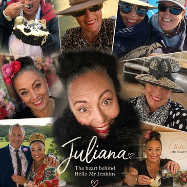 Collage of a joyful woman named Juliana in various joyful moments.