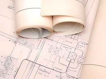 Hand-drawn architectural blueprints for a commercial building.