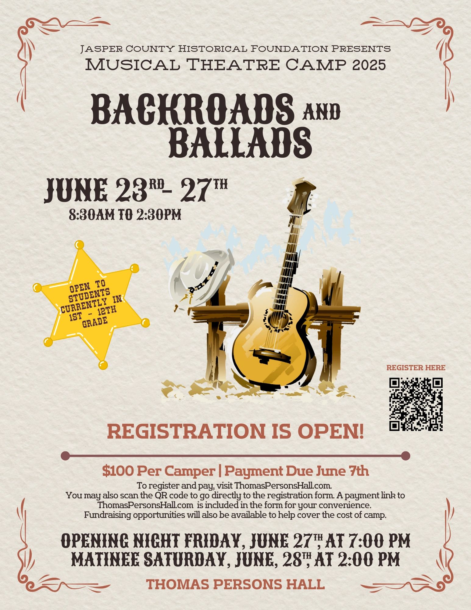 Backroads & Ballads Musical Theatre Camp flyer