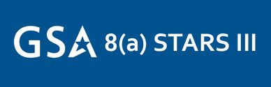 Logo for GSA 8(a) STARS III program on blue background.