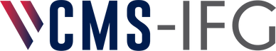 Logo with text 'CMS-IFG' featuring a stylized red and blue design.