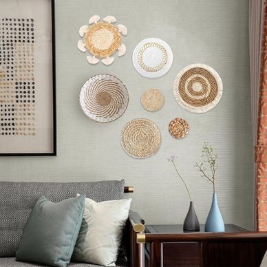 7 Pack Boho Wall Basket Decor - Seagrass Rattan Wicker, Round, Handmade, Hanging 