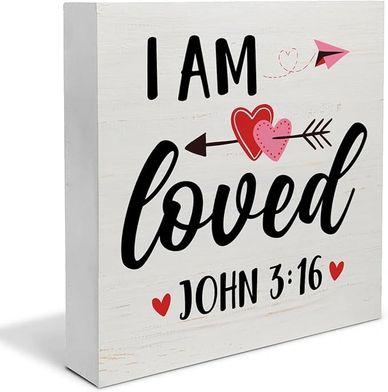 Christian Desk Decor, Rustic I Am Loved Scriptures Wooden Sign