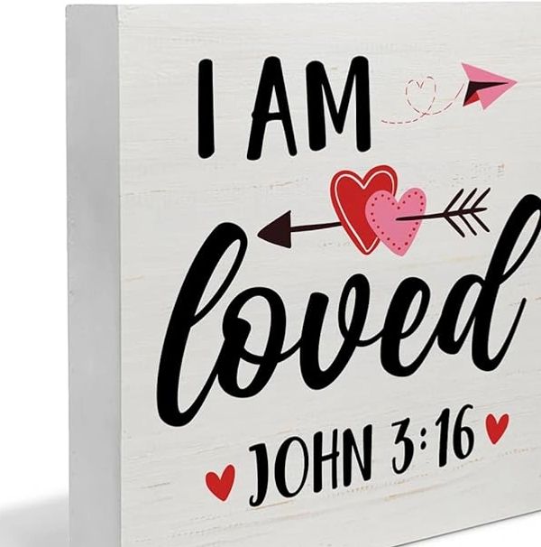 Christian Desk Decor, Rustic I Am Loved Scriptures Wooden Sign Home Tabletop Shelf Desk  decor