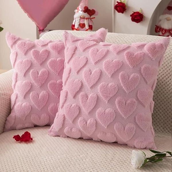 DFXSZ Valentines Pillow Covers 18x18 inch Set of 2 Valentines Day Decoration Pink Heart Soft