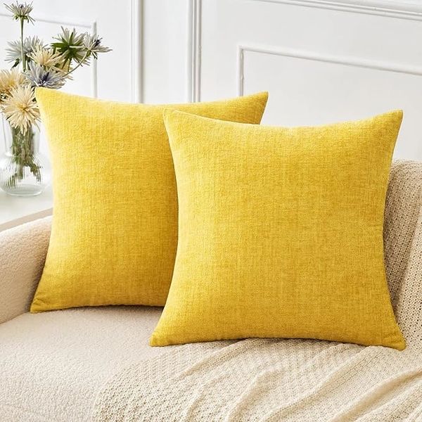 MIULEE Soft Yellow Chenille Couch Throw Pillow Covers (2) 18"x18”