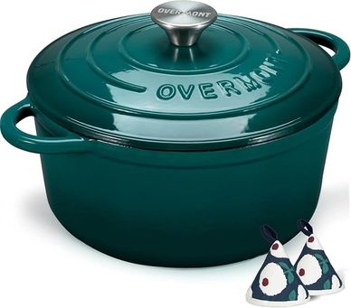Overmont Enameled Cast Iron Dutch Oven - 4.5QT Pot with Lid Cookbook & Cotton Potholders 