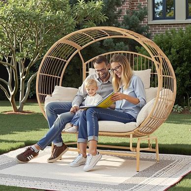 Oversized 2-Person Egg Chair Glider Rocking Chair, Heavy-Duty Wicker Rattan Outdoor Loveseat