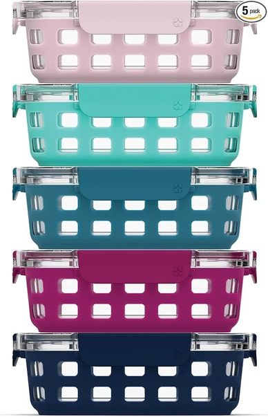 Ello Duraglass 3.4 Cup Meal Prep 5 Pack Set- Glass Food Storage Container with Silicone Sleeve 
