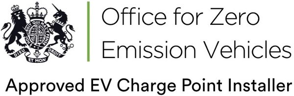 Logo and text for Office for Zero Emission Vehicles Approved EV Charge Point Installer.