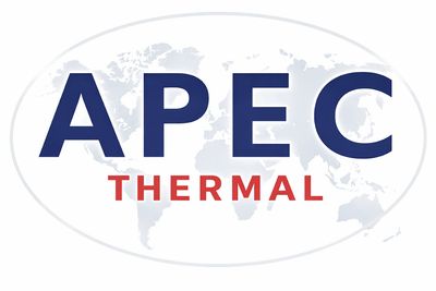 APEC Thermal logo with a world map background.