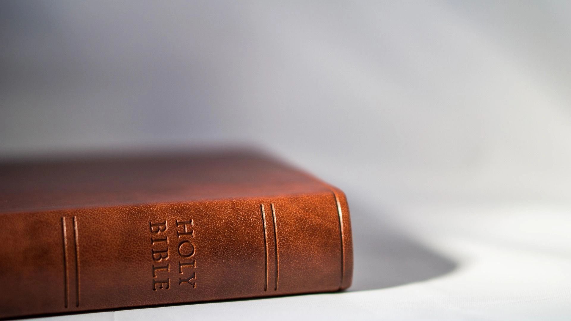 Close-up of a leather-bound Holy Bible.