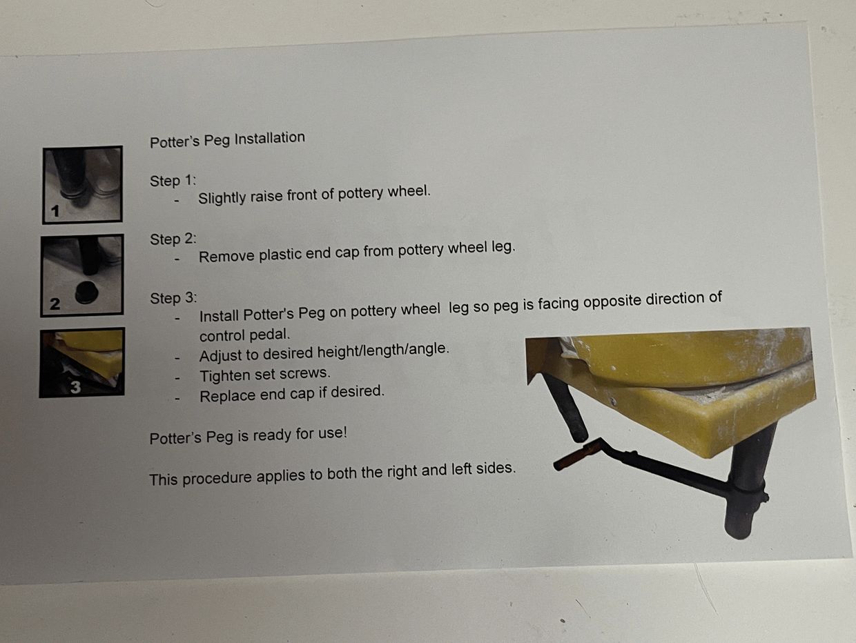Potters Peg Installation Instructions